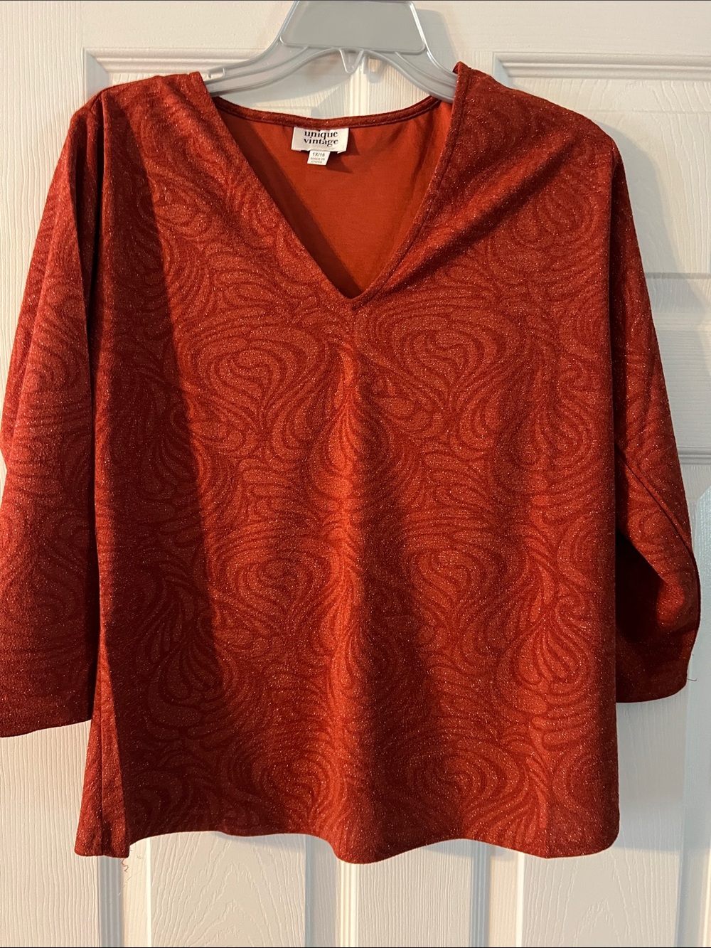 Unique Vintage Rust Shimmer V-Neck Top